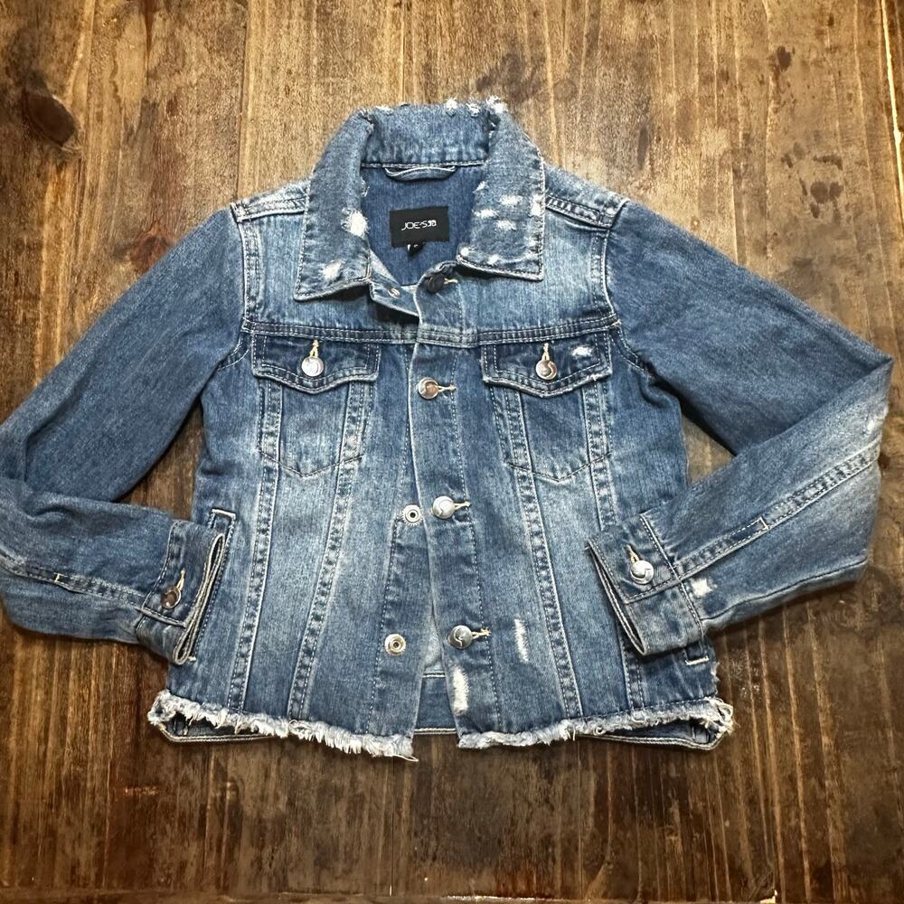 Joe’s Jeans Kids Denim Jacket Size 6 Distressed Frayed Hem Medium Wash